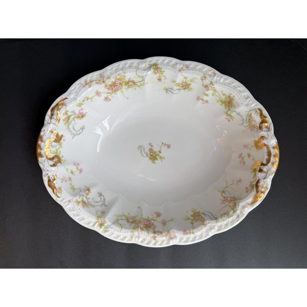 Haviland France Limoges "The Princess" - Oval Serving Bowl Pink Floral Gold‎